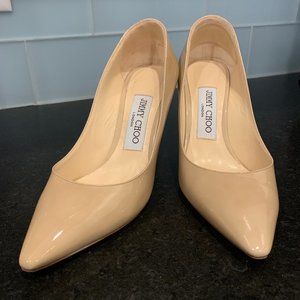 Jimmy Choo ROMY 85 heel nude Patent pump, size 5